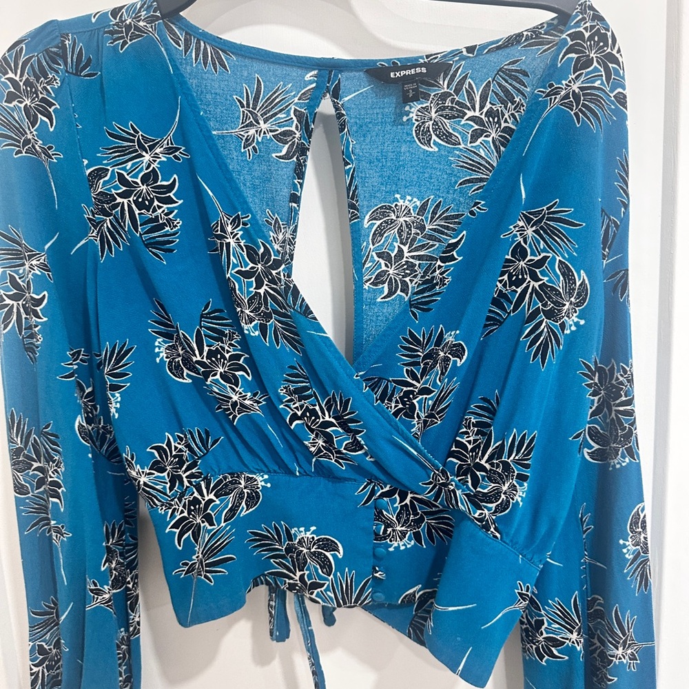Express Blue Asymmetrical Long Sleeve Blouse